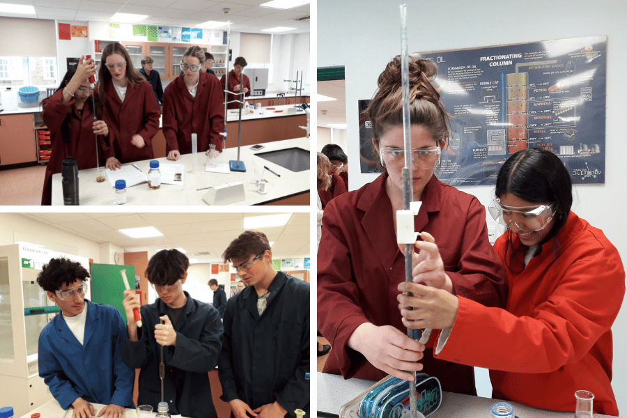 Pupils carrying out chemistry experiments