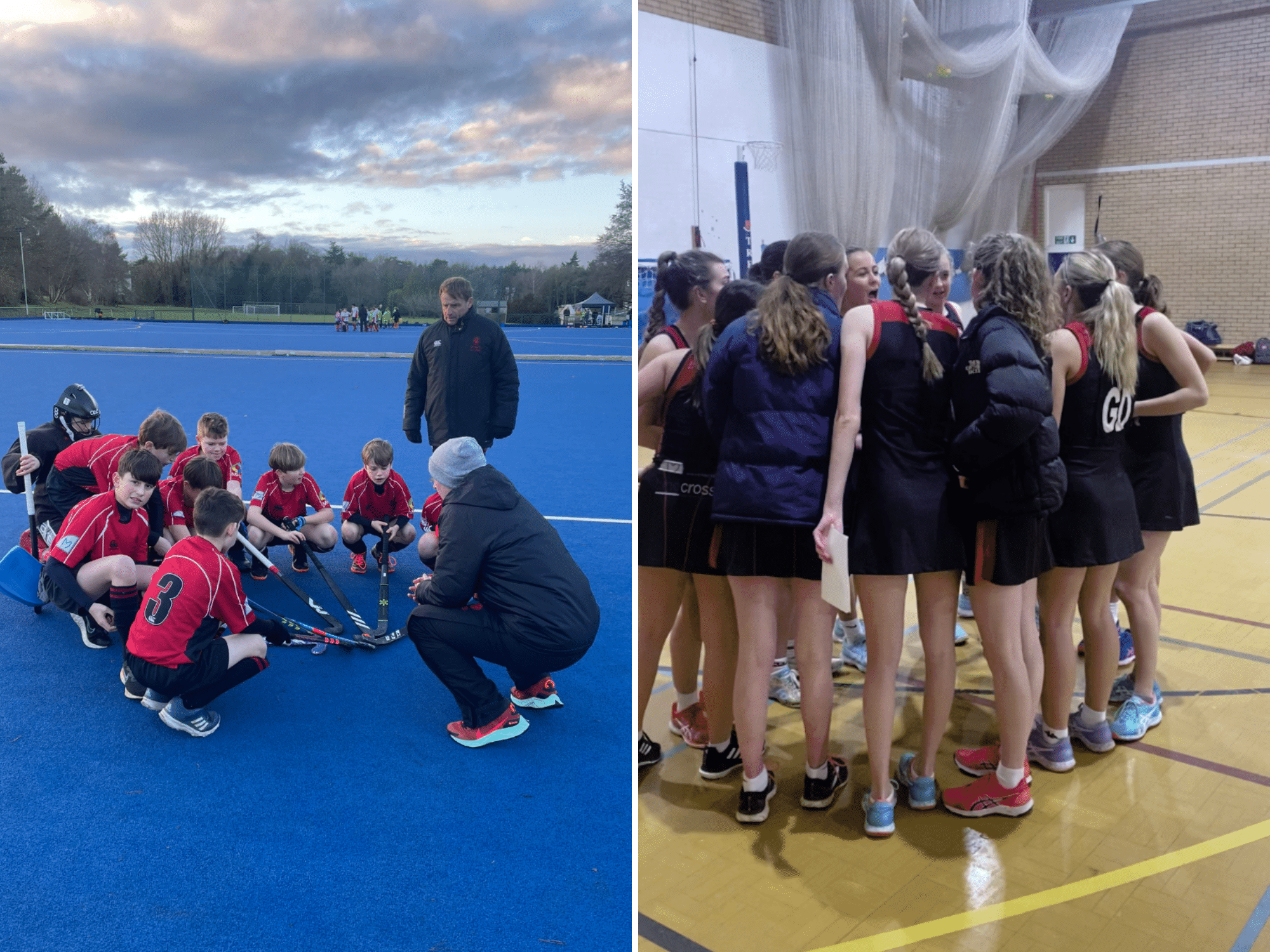 group of netballers and a group of hockey players