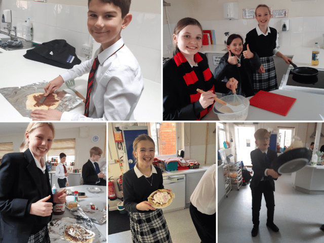 Pupils making pancakes