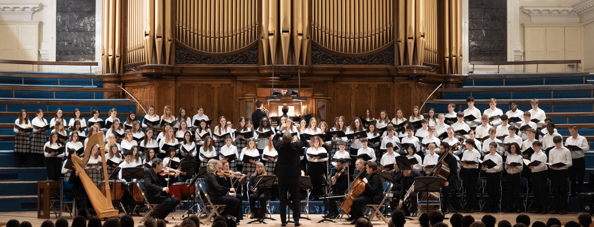 School concert with choir and orchestra in the Albert Hall, Nottingham