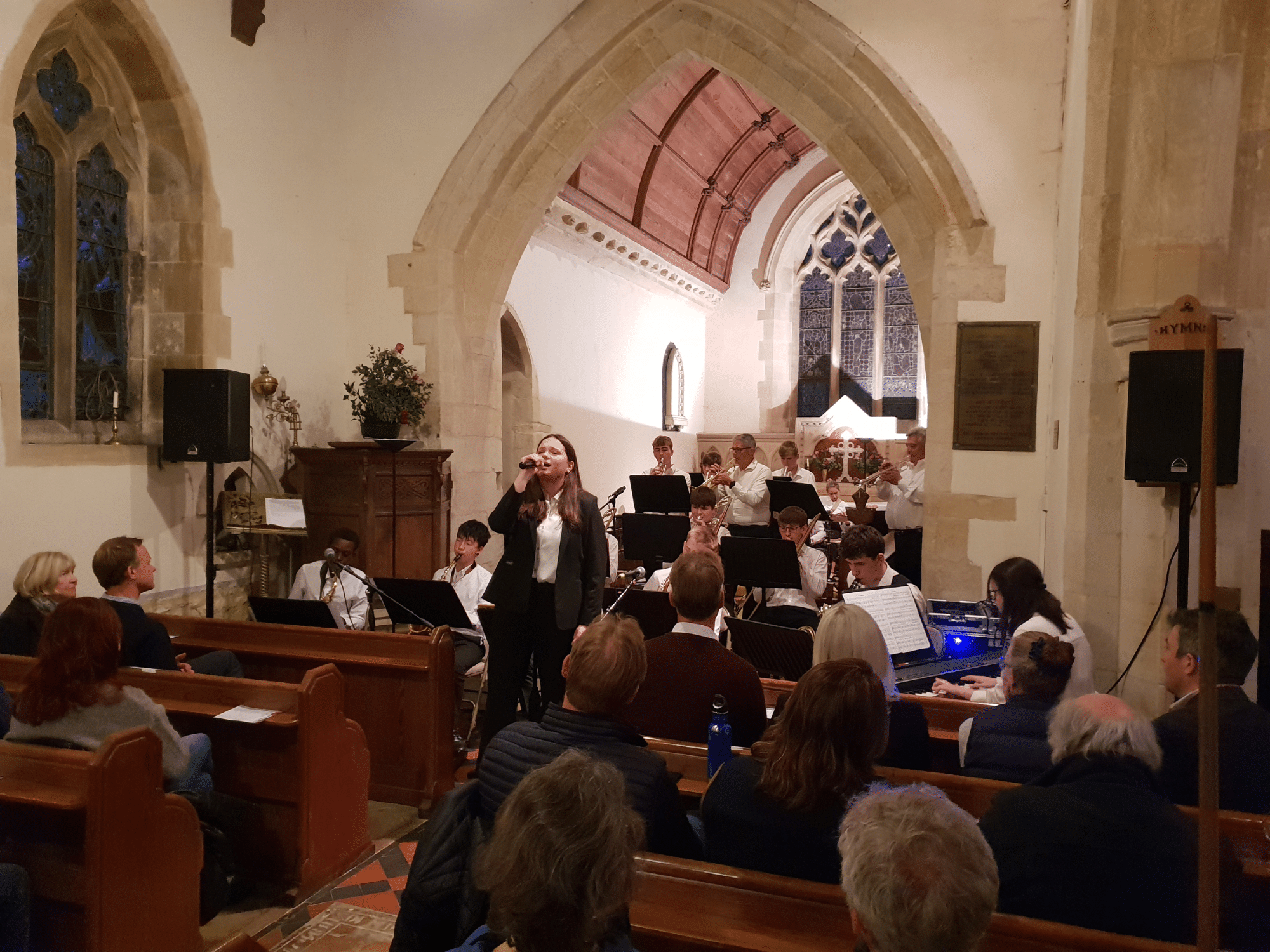 Student sings with school big band in Whitwell church