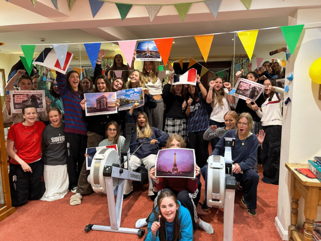 Rushebrookes pupils with the rowing machines