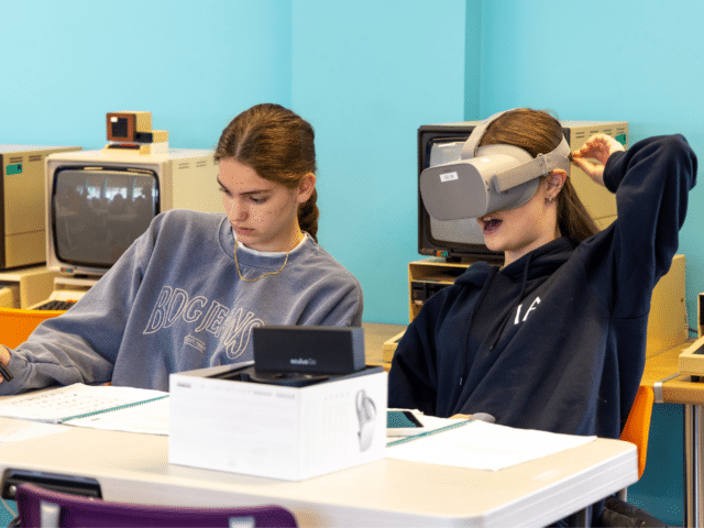 Pupils trying a VR headset
