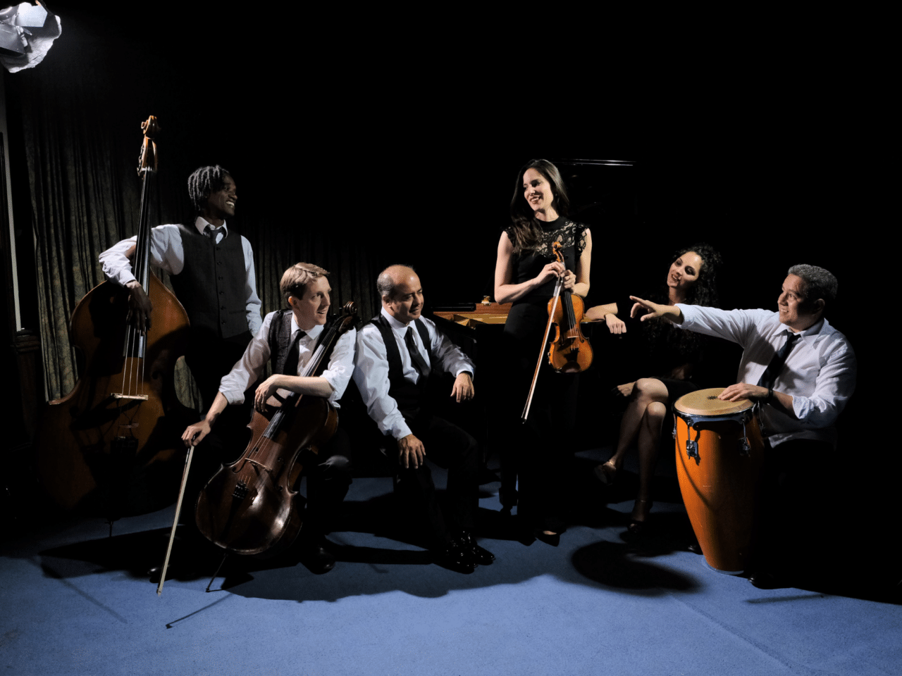 Ensemble of violin, cello, double bass, piano and percussionists