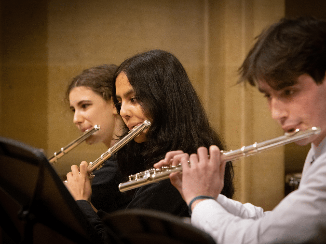 Close-up of three flutes